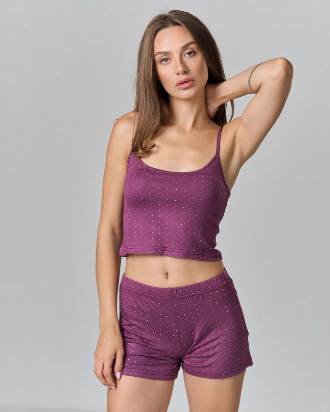 Комплект з міні-шортиками - фіолетовий в горошок